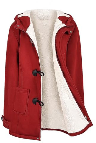 Vancavoo Manteaux à Capuche Manteau Femme Hiver Zippé Blouson Veste Polaire Jacket Chaud Épais Hoodie Chic et Slim Sweat-Shirt Long Outwear avec Poche,Vin rouge,S