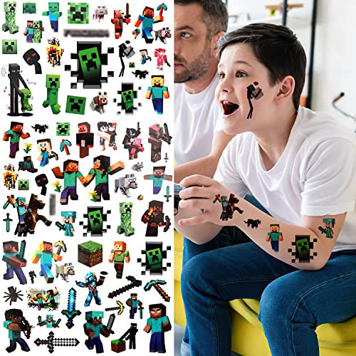 8pcs kindertattoos kids tattoo kindertattoos Minecraft mitgebsel Temporäre Tattoo Set gefälschte Tattoos Wasserdicht für Geschenktüten Kindergeburtstag Mitgebsel Mädchen Jungen