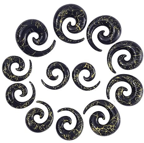 Longbeauty 6 Paare Acryl Tapers Dehnspirale Dehnschnecke Dehnstab Piercing Ohr Expander Kit 10MM-20MM, Schwarz, Stil B