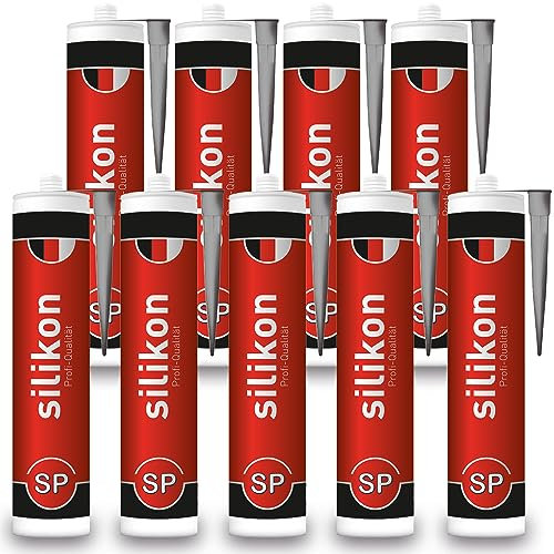 Silicone sanitaire 310 ml - Gris - Mastic d'étanchéité pour joints de salle de bain, douche, cuisine - Imperméable avec effet protecteur - Résistant aux moisissures - Résistant aux UV et aux