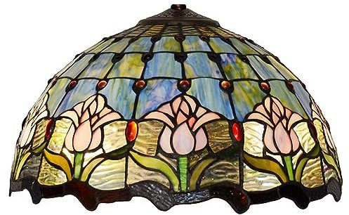 BOTOWI Remplacement D'Abat-Jour Tulipe, Tiffany Fait À La Main 16 De Large Bleu Tulipe Design Abat-Jour en Verre Teinté Uniquement pour Les Lampadaires De Sol Lampes De Table Suspensions