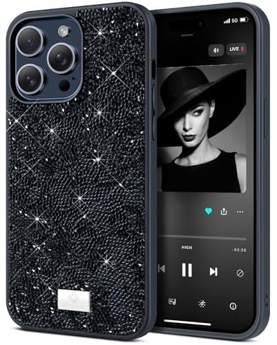 BEZ Handyhülle für iPhone 15 Pro Hülle Glitzer, Sparkle Diamond Crystal Bling Hülle mit Bling & Co. Serie für iPhone 15 Pro, Jet Schwarz