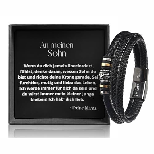 Ahnona - Sohn Geschen von Mama, Tigerauge, 18. Geburtstag Junge, An Meinen Sohn, Etui Junge, Azubi Geschenk,Vegan Leder, Mutmacher Geschenk (Leder Armband von Mama)