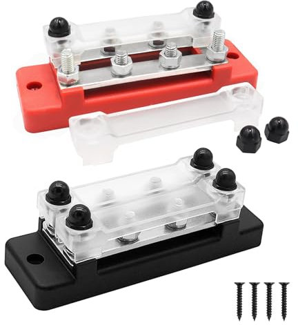 2 Stück 12V-48V DC Sammelschienen Verteilerblock, mit 4 Schrauben, Lang 12cm Rot und Schwarz Stromverteiler, mit 8 x M6 Anschlussbolzen, für Auto, RV und Boot