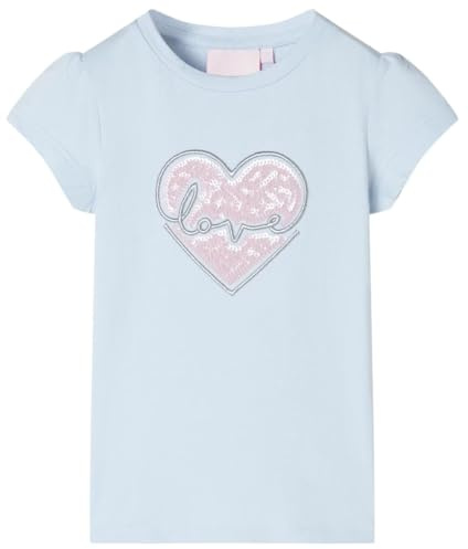 Kinder T-Shirt Pailletten-Herz Mädchen Kurzarm Rundhalsausschnitt Hellblau 128