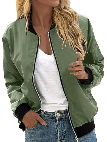 Damen Jacke Frühling, Bomberjacke Damen Kurze Blouson Jacke Casual Pilotenjacke Langarm Outwear Zip Up Solid Leichte Coat Frühlings Sweatjacke Sommerjacke Damen Leicht übergangsjacke Fliegerjacke