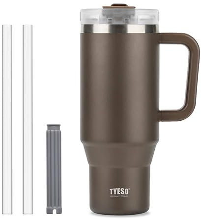 Coffee Cup Travel Mug with Handle, 40oz Tumbler with Lockable Lid, Stainless Steel Vacuum Insulated Water Bottle with Straw, Leakproof & Portable Travel Cup for Hot and Cold Drinks (Mocha Brown)