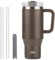 Coffee Cup Travel Mug with Handle, 40oz Tumbler with Lockable Lid, Stainless Steel Vacuum Insulated Water Bottle with Straw, Leakproof & Portable Travel Cup for Hot and Cold Drinks (Mocha Brown)