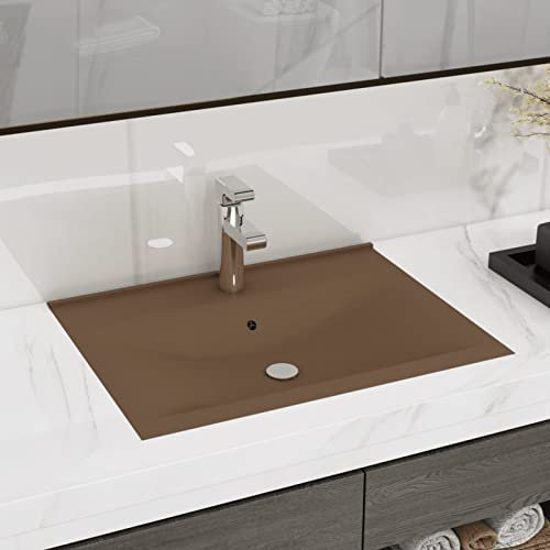 ShGaxin Luxus-Waschbecken mit Hahnloch, Aufsatzwaschbecken, Waschtisch, Aufsatzwaschtisch, Wash Basin, Badmöbel, Bathroom Sink, Matt-Creme 60x46 cm Keramik