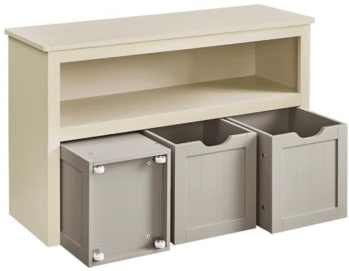 VASAGLE Kinderregal, Spielzeugaufbewahrung für Kinder, Aufbewahrungsschrank, Spielzeugschrank, Aufbewahrungsbox mit Rollen, Spielzeugregal, für Kinderzimmer, 30 x 102 x 60 cm, sandbeige LHS380K01