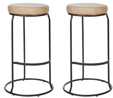 Barhocker 2er Set Kunstleder Beige ohne Lehne mit Fußstützen Retro Milroy