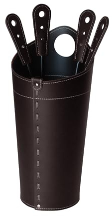 LIMAC Design NILAR Kamineisen-Set mit Ledergriff, 4-teiliges Kaminbesteck mit Ledertasche, Kaminzubehör Modern Design, Kamingarnitur aus 4 Teilen, Hergestellt in Italien. (dunkelbraun)