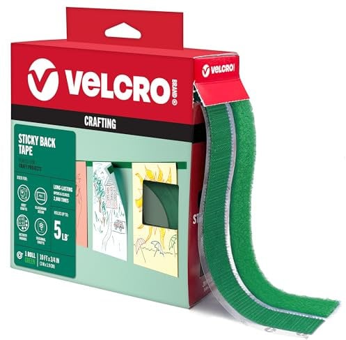 VELCRO Brand Colori | Nastro adesivo posteriore verde | Rotolo da 3 m con adesivo, taglia le strisce alla lunghezza | Montare decorazioni per aule, creare progetti artigianali stagionali | Organizza