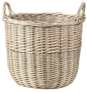Wickerfield Wicker Open Storage Basket with Handles for Home Storage and Collection and Decoration for Window Display (Small, Round)