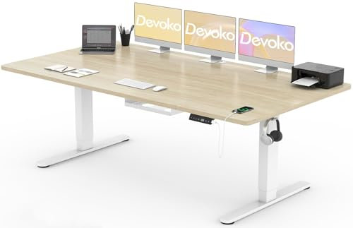Devoko Bureau Assis Debout Électrique 200×80cm, Bureau Électrique avec Chargeur USB, Organiseur de Câbles et 3 Positions Mémorisables, Bureau Réglable en Hauteur (200×80cm, Beige)