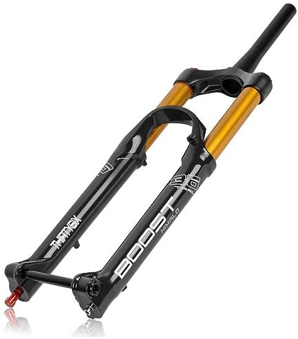 Pneumatische Gabel MTB 26 27,5 29 Federgabel für Mountainbike Reise 180 mm 1-1/2 Zoll konische Durchgangsachse 15 x 110 mm Boost Rückgabegabel einstellbar Manuelle Verriegelung (Color : Gold, Size :