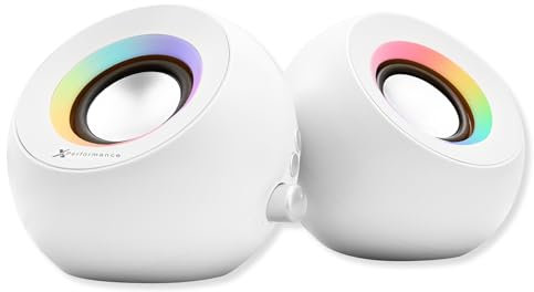 X9 Performance Altavoces Blancos para computadora con Bluetooth, USB y AUX, conexión de Triple Modo, Controladores duales de 2.25 Pulgadas, iluminación RGB, Tonos Coloridos para Trabajar y Jugar