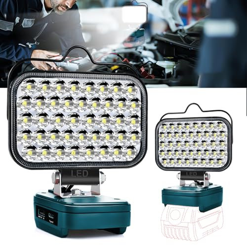 Lampe Led Rechargeable Pour Batterie Bosch 18V,80W Baladeuse Lampe 8000LM de Chantier Alimenté Par Pile, Projecteur avec Charge Type C & USB la Randonnée, la Pêche, Chantier(Sans Batterie)