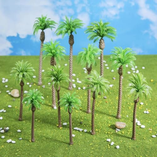 Lot de 20 arbres miniatures de 10,5 à 20 cm en cocotier - Planification artificielle - Forêt tropicale - Train - Architecture paysage