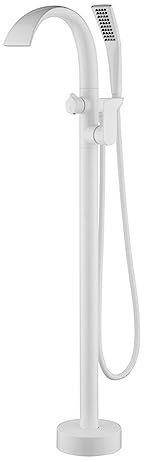 Robinets de salle de bain cascade modernes blancs pour baignoire autoportante monotrou mitigeur autoportant avec bec rotatif à 360°
