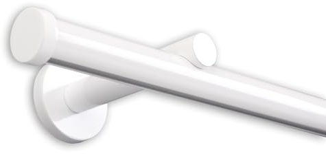 Deco-Raum Gardinenstange auf Maß Innenlauf Modern rund 20mm Wandbefestigung Wandträger mitte Lauf 9cm Vorhangstange Flächenvorhang Schiene Innenlaufstange für Vorhänge Weiß 380cm, geteilt