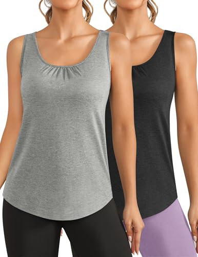 PINSPARK Sport Tank Top Damen Workout Tanktops Racerback Ärmellose Leichte Oberteile Sommer Sporttop Lauftop Yoga Gym Shirt Fitness Running Schwarz und Hellgrau L