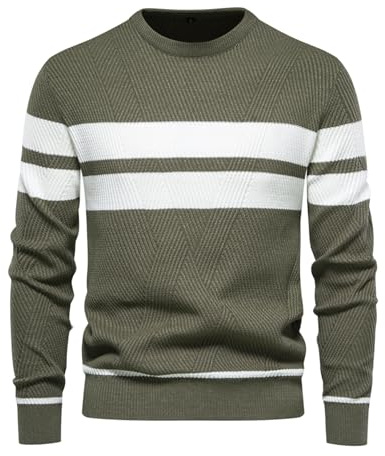 Btmpmcs Jersey de Punto para Hombre Invierno Suéter de Cuello Redondo Trabajo Sudadera de Punto de Manga Larga Básico Cálido Sweater para Otoño e Invierno Camiseta Termica Bloques de Color Tops