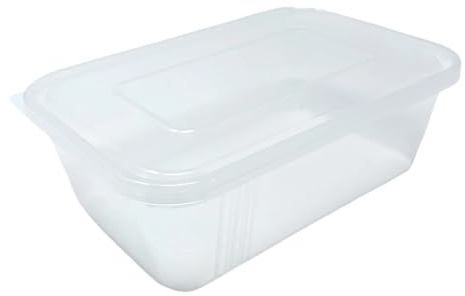 RFE Pack of 50 Plastic 500ml Microwave Food Takeaway Containers with Lids - BPA Free, Stackable, Airtight, Reusable, Recyclable, Dishwasher & Freezer Safe - For Meal Prep & Food Storage Use. (50)