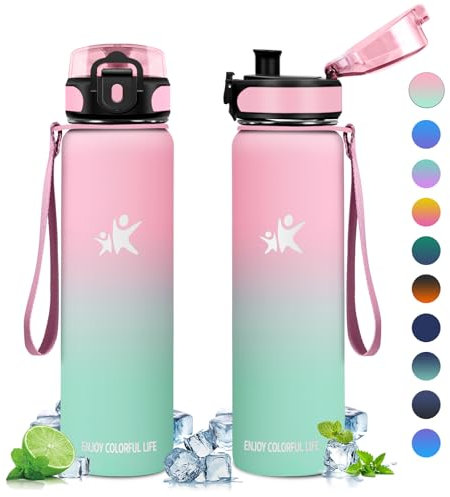 KollyKolla Borraccia Termica 1 Litro, a Prova di Perdite, Borracce Termiche, Riutilizzabile, Bottiglia Acqua Termos senza BPA, Borraccia per Bambini, Adulto, Campeggio, Ciclismo, Sport