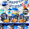Space Decoration Party Tableware, 127 Pieces Paper Plates, Paper Cups, Straws, Fabric, Birthday Decoration, Sun for Boys, Children's Birthday Decoration, Space Themed Party Decoration Set
