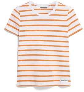 ARMEDANGELS Damen RIPP-T-Shirt aus Bio-Baumwoll Mix KARDAA Stripes T-Shirt Slim Fit White-Light Tangerine
