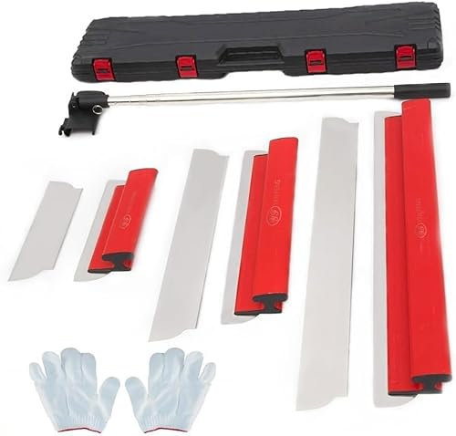 WUDLEP Drywall Skimming Blade Set with Extension Handle, Professional Drywall Skimming Tools with Gloves, Stainless Steel 300mm+500mm+800mm Skimming Blades for Smoothing Wall and Ceiling