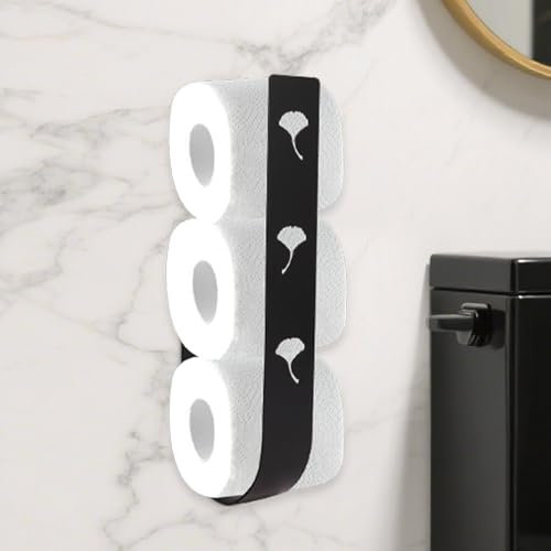 iulrtba Toilettenpapier Aufbewahrung Schwarz, Toilettenpapierhalter Ohne Bohren, Ersatzrollenhalter Toilettenpapier, Klopapier Aufbewahrung für 3 Rollen für Badezimmer Wand