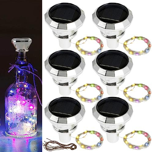 GWCYMYD 6Pack Solar Wine Bottle Lights, IP65 Waterproof Solar Bottle Lights with 2M 20 Led Copper Wire, Decorative Lamp for Parties Festival (Color Light)