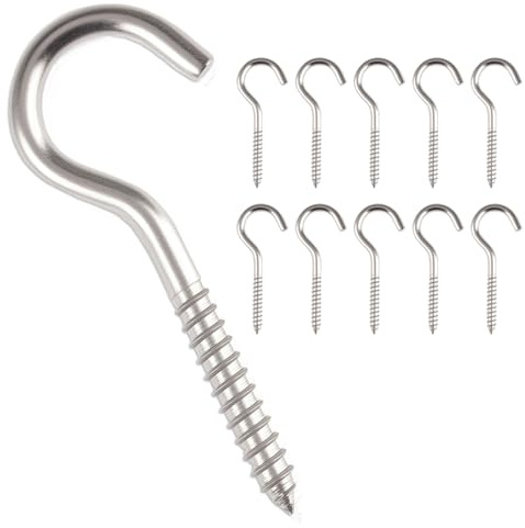 10 Stück Schraubhaken M8 x 80 mm, M8 Deckenhaken Edelstahl | Haken zum Schrauben Groß, Schraubhaken Edelstahl, Schraubösen Schwerlast Für Hängematten, Markisen, Blumenampel, Hängesessel