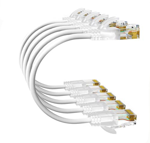 Gulaey 5Pack Ethernet Cable, Cat6/Cat 6e Ethernet Cable High Speed with Network Patch Cords, LAN Cable with Rj45 Connector for Router Modem,1Gbps for 250Mhz/s UTP for Console (White, 1M)
