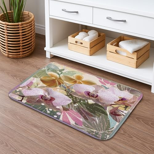 Badematte, tropische Orchidee, schnell trocknend, modernes Blumendesign, saugfähig, rutschfest, eleganter Memory-Schaum, waschbar, Badteppiche für Badezimmer, WC, WC, dekorativ, 40,6 x 183,9 cm