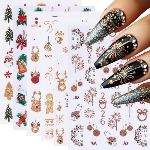 Nagelsticker Weihnachten 3D Nagelaufkleber Selbstklebend Weihnachts Nail Art Sticker Winter NagelDesign Nagelsticker Weihnachts DIY Maniküre Dekoration(6Blatt)
