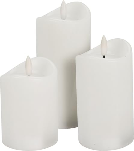 Envenzo Realistic LED Flameless Candle, White Wax, Battery Operated with 6-Hour Timer (Set of 3 (S,M,L))