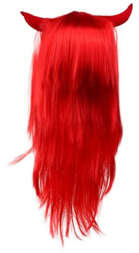 Cosplay Perücke mit Hörnern, 1 Stück Pet, Rotes Haarteil