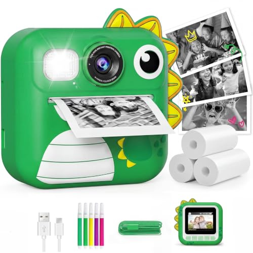 KOKODI Kinderkamera Sofortbildkamera 3-12 Jungen Mädchen | 1080P Videoaufnahme, 8GB Karte, MP3 Unterstützung, 3s Instantdruck, 2,4‑Zoll‑HD‑Display, Blitz, Verzögerte Aufnahmen