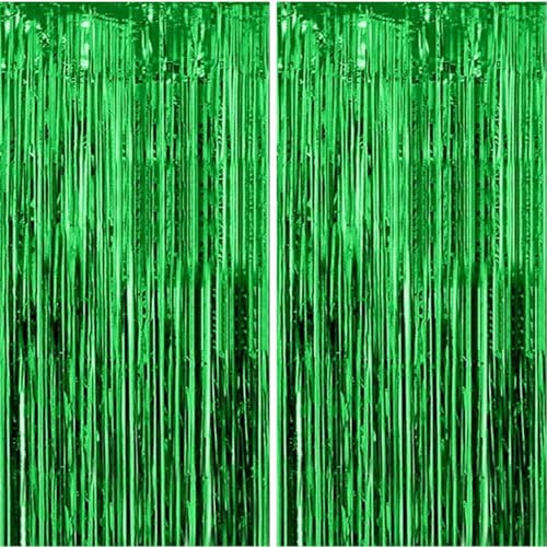 Jonami Lametta Vorhänge Grün, 2X Folie Fransen Vorhang Schimmer, Metallic Tinsel Vorhänge Hintergrund Fringe Glitzervorhänge Fransenvorhang Metallfolie für Party Deko Geburtstagsdeko -2stk-