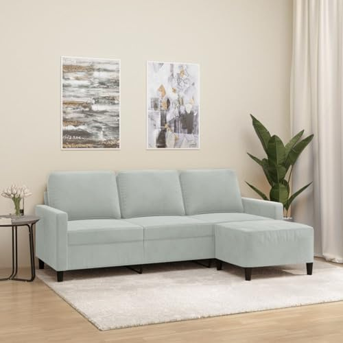 Hommdiy 3-Sitzer-Sofa mit Hocker Wohnzimmer Sofa Hellgrau 180 cm Samt