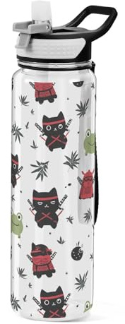 miaozhen Ninja Cute Doodle water bottles sports clear for working Unique design decor Sports Patio Office Home 30+ oz