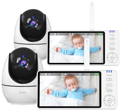 7links Babyphone Baby-Monitore: 2er-Set HD-Video-Babyphone, schwenk- & neigbar, Akku, Nachtsicht, VOX (mit Geräuschalarm, mit Temperaturalarm, Hund)