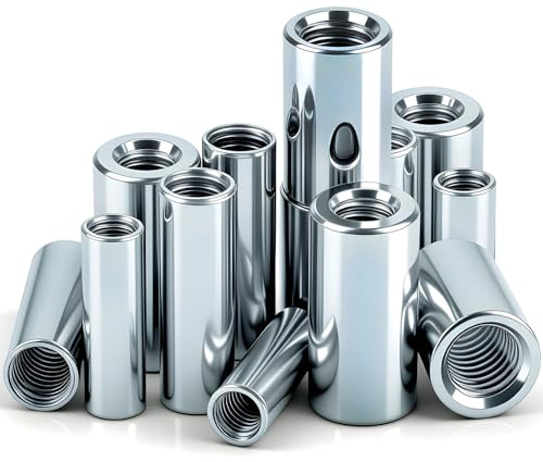 qjuwhua 12Stück Langmutter Rund M4x12x8mm Gewindemuffen Verzinkt Stahl Verbindungsmuttern Gewindehülsen Innengewinde Distanzmuffen zum Verbinden von Bolzen Stiften Schrauben für Häuser Kraftfahrzeuge