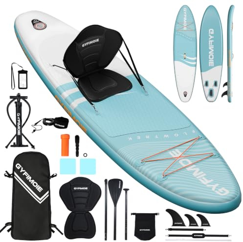 Stand Up Paddling Board mit Sitz und Allem Zubehör,325 cm Sup Board für 2+1 Personen/Familien, Standup Paddle Board Komplett Set Tragetasche Paddel Finnen Luftpumpe Leash Repair Kit (Seafoam Canvas)