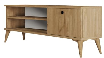Deconation Meuble TV Banc TV Décor Chêne L 120 Cm, étagères, Pieds Surélevés, Style Bohème