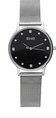 OROLOGIO STROILI DONNA ACCIAIO MAGLIA MESH MILANO BLACK DIAL CRISTALLI SR-X2472L/10M