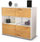 Stil.Zeit Sideboard Carmen, Korpus Weiss matt, Front Holz-Design Eiche (92x79x35cm) Push-to-Open Technik & Leichtlaufschienen